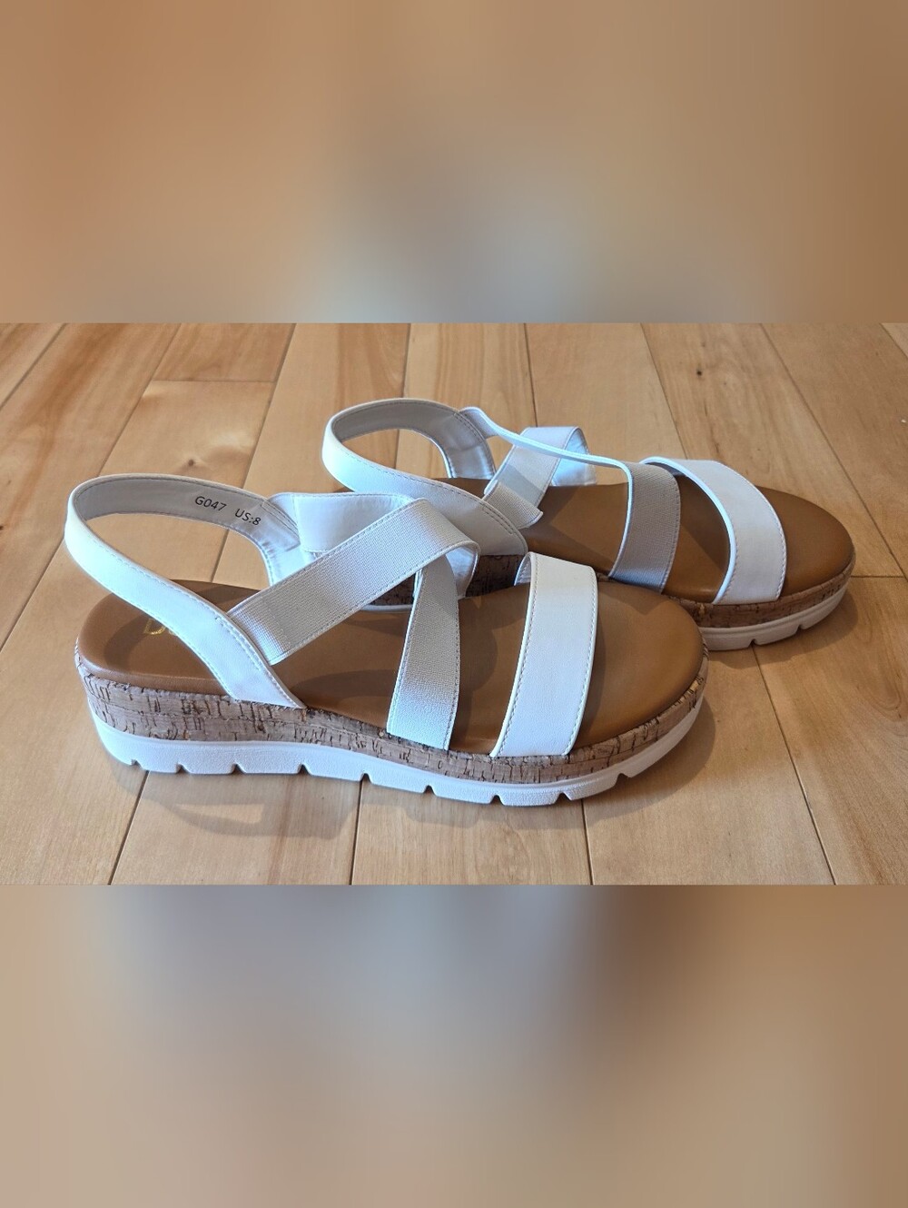 NEW Dobolin Womens White Elastic Ankle Strap Wedge Sandals (8)